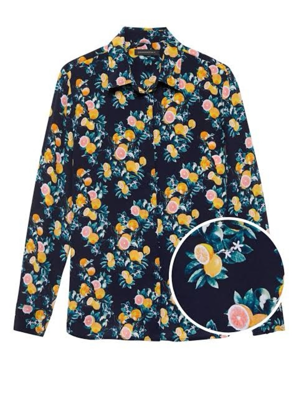 NWOT 100% Silk Vintage Banana Republic Dillon-Fit Citrus Print Button-Down